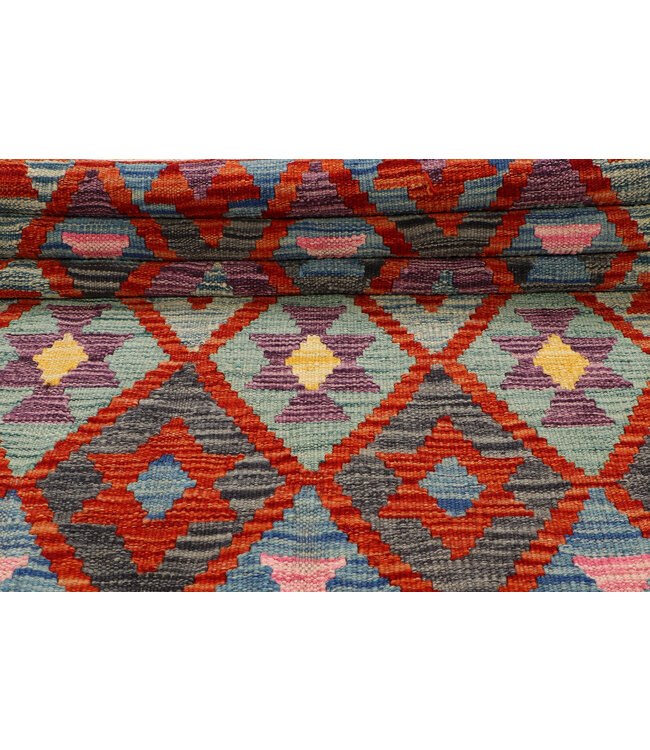 Handgeweven Kilim Loper – Multicolor Geometrisch Vloerkleed – 253x87 cm
