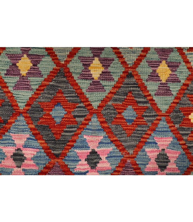 Handgeweven Kilim Loper – Multicolor Geometrisch Vloerkleed – 253x87 cm