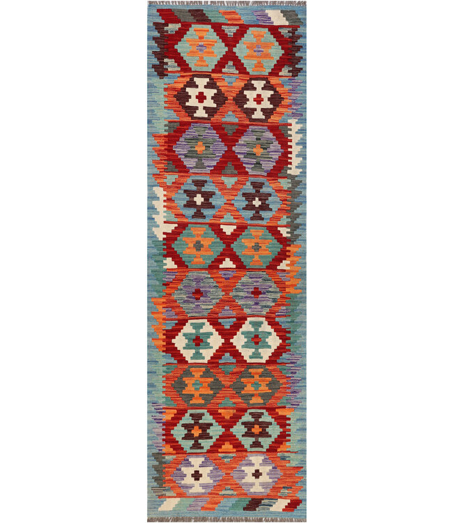 Handwoven Kilim Runner – Vibrant Tribal Medallion Rug – 245x75 cm