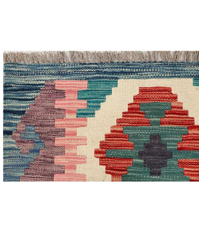 Handwoven Kilim Runner – Soft Tribal Diamond Rug – 229x73 cm