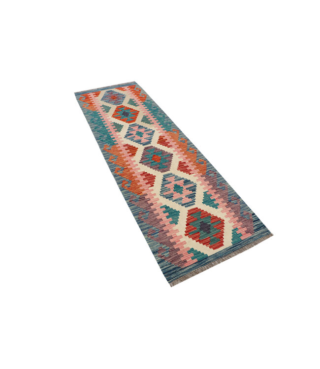 Handgeweven Kilim Loper – Zachte Tribal Diamant Vloerkleed – 229x73 cm