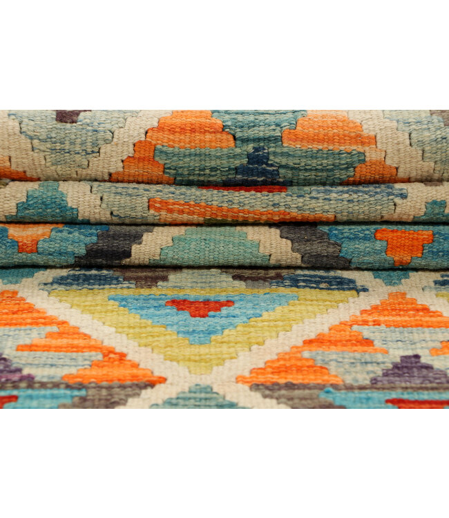 Handgewebter Kilim-Läufer – Tribal-Dreieck-Muster Teppich – 251x82 cm