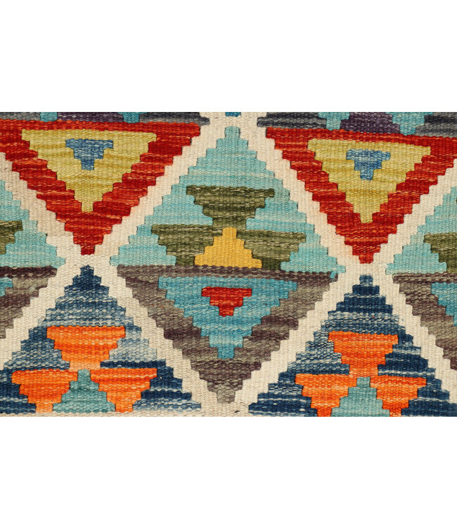Handgewebter Kilim-Läufer – Tribal-Dreieck-Muster Teppich – 251x82 cm