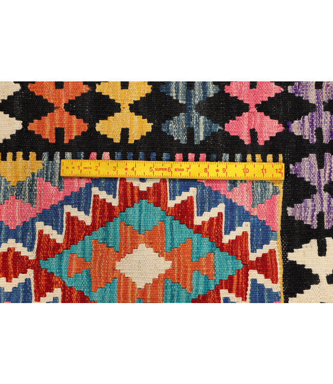 Handwoven Kilim Runner – Vibrant Tribal Diamond Pattern – 234x77 cm