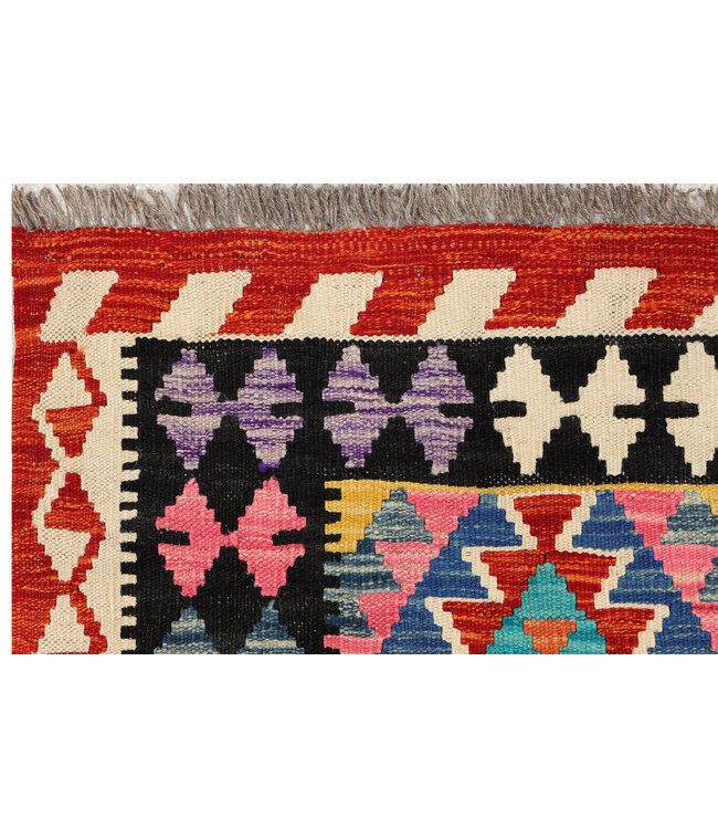 Handwoven Kilim Runner – Vibrant Tribal Diamond Pattern – 234x77 cm