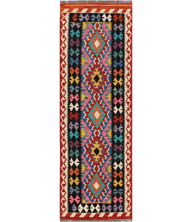 Handgewebter Kilim-Läufer – Buntes Tribal-Diamant-Muster – 234x77 cm