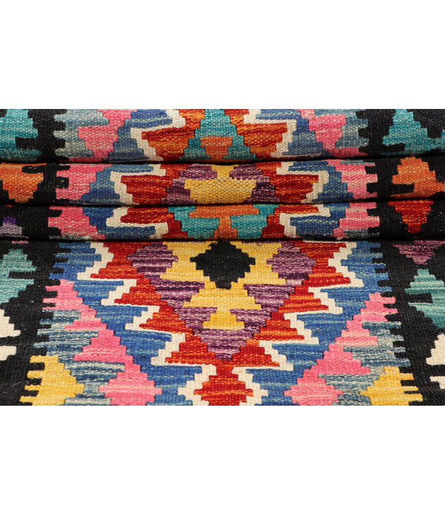 Handgewebter Kilim-Läufer – Buntes Tribal-Diamant-Muster – 234x77 cm