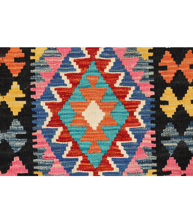 Handwoven Kilim Runner – Vibrant Tribal Diamond Pattern – 234x77 cm