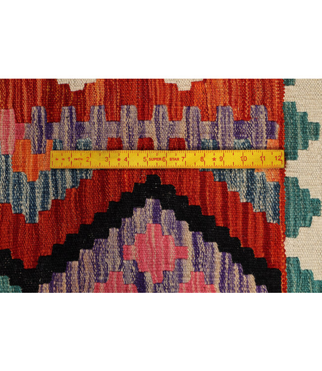 Handgewebter Kilim-Läufer – Buntes Zickzack-Diamant-Muster – 247x79 cm