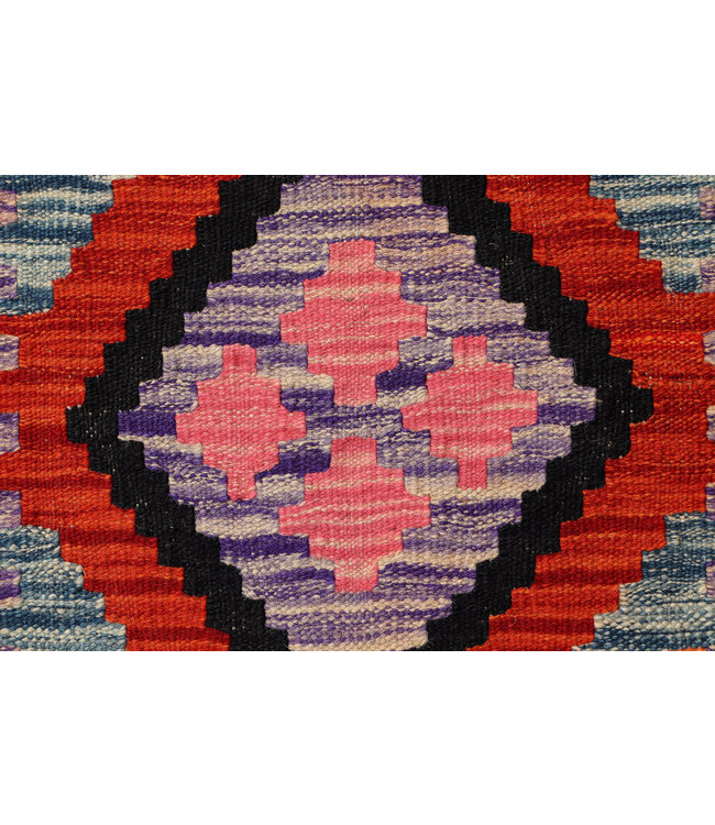 Handgewebter Kilim-Läufer – Buntes Zickzack-Diamant-Muster – 247x79 cm
