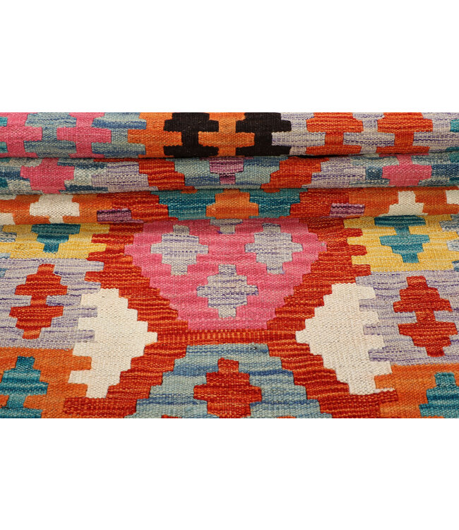 Handwoven Kilim Runner – Vibrant Tribal Geometric Pattern – 247x81 cm