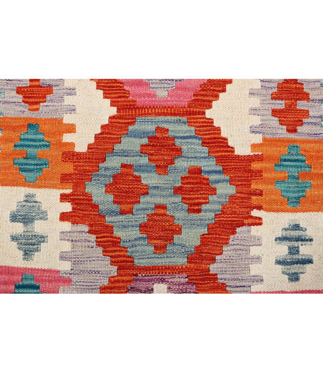 Handgeweven Kilim Loper – Kleurrijk Tribaal Geometrisch Patroon – 247x81 cm