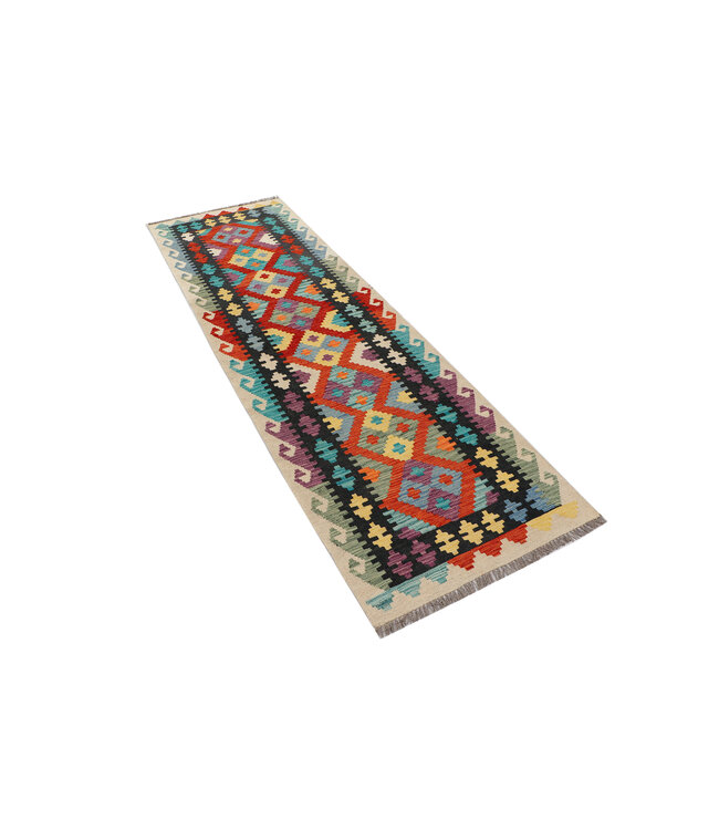 Handwoven Kilim Runner – Bold Tribal Diamond Motif – 246x78 cm