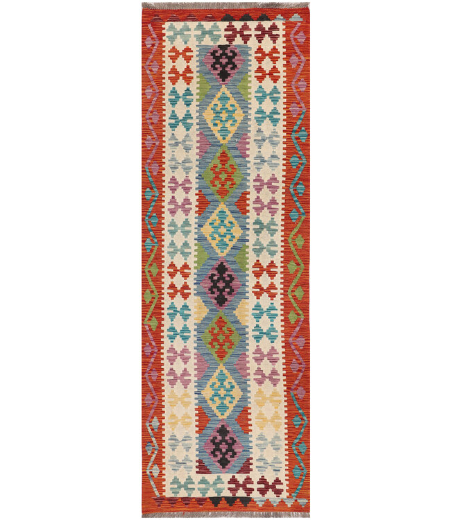 Handgewebter Kilim-Läufer – Zartes Tribal-Diamant-Muster – 251x82 cm