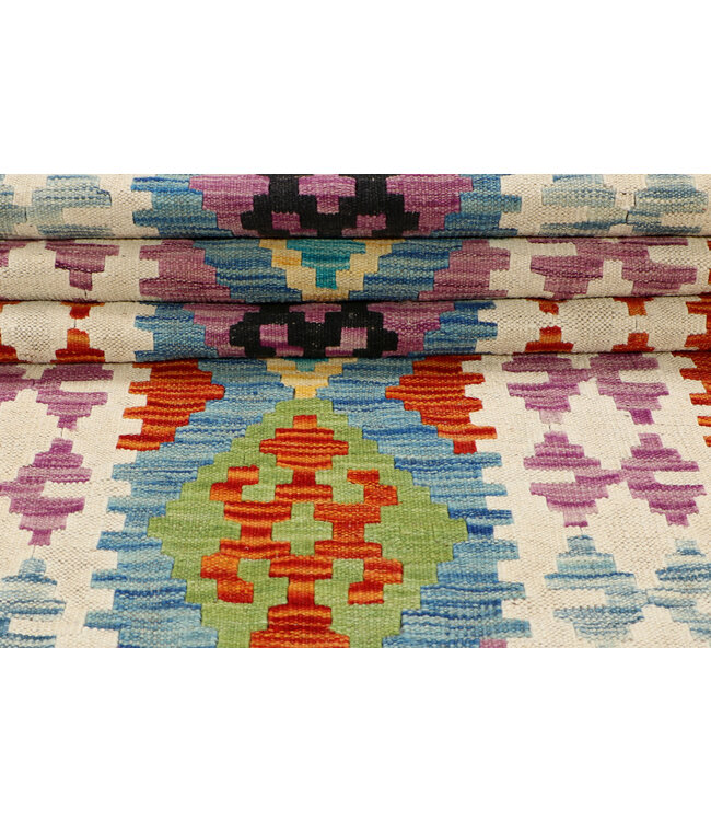 Handgeweven Kilim Loper – Zacht Tribaal Diamantpatroon – 251x82 cm