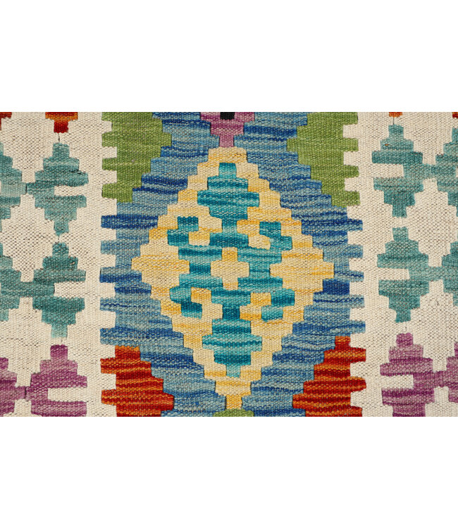 Handwoven Kilim Runner – Pastel Tribal Diamond Design – 251x82 cm