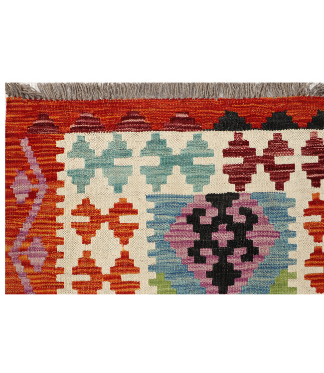 Handgewebter Kilim-Läufer – Zartes Tribal-Diamant-Muster – 251x82 cm