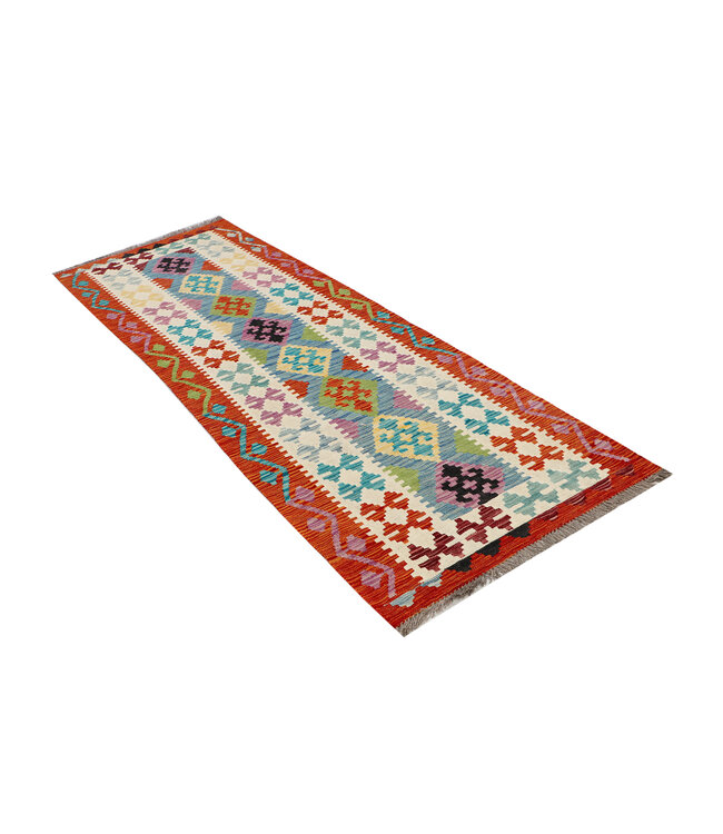 Handgewebter Kilim-Läufer – Zartes Tribal-Diamant-Muster – 251x82 cm