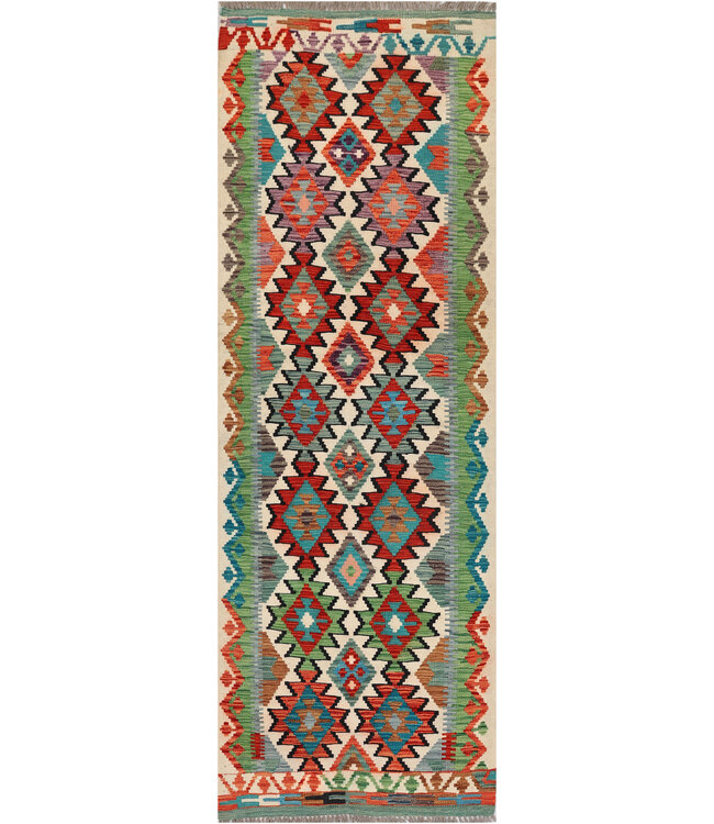 Handgewebter Kilim-Läufer – Kräftiges Geometrisches Stammesmuster – 239x81 cm