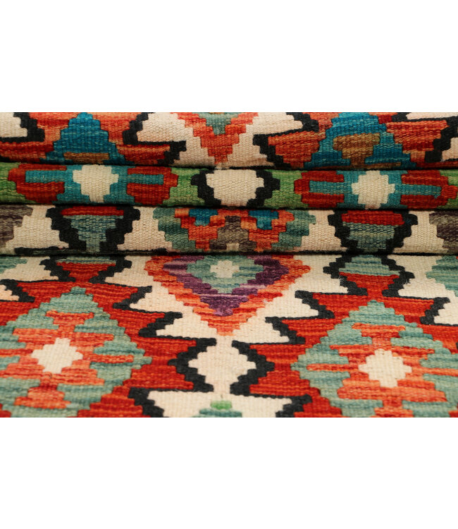 Handwoven Kilim Runner – Bold Geometric Tribal Design – 239x81 cm