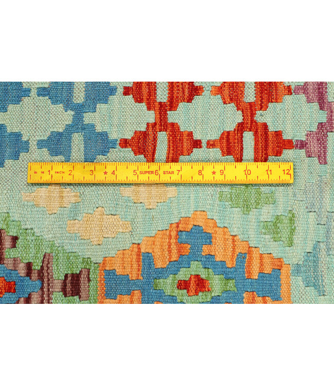 Handwoven Kilim Runner – Pastel Tribal Geometric Pattern – 234x80 cm