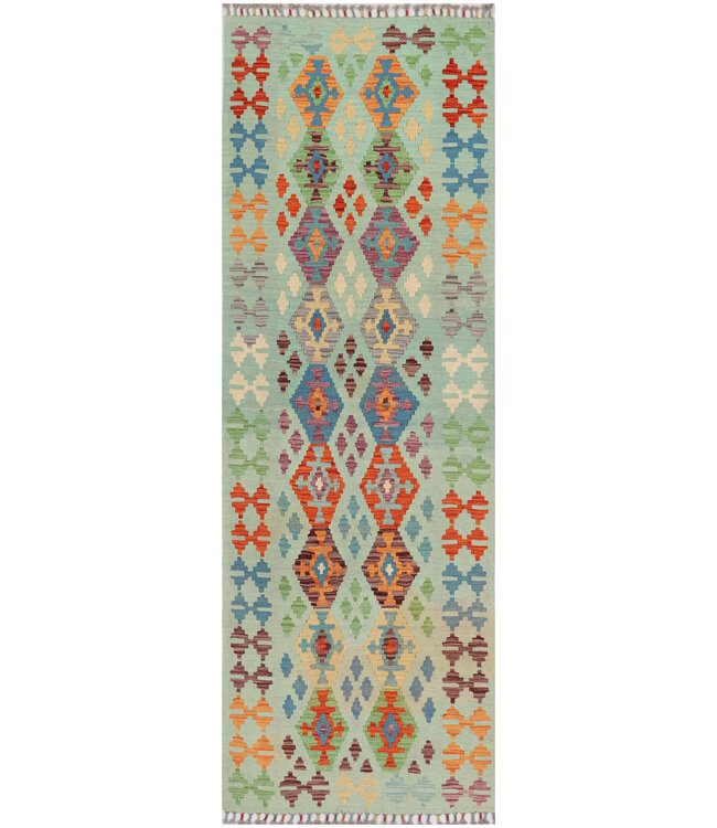 Handgeweven Kilim Loper – Pastel Tribaal Geometrisch Patroon – 234x80 cm