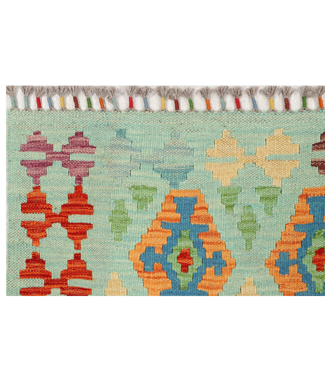 Handgeweven Kilim Loper – Pastel Tribaal Geometrisch Patroon – 234x80 cm