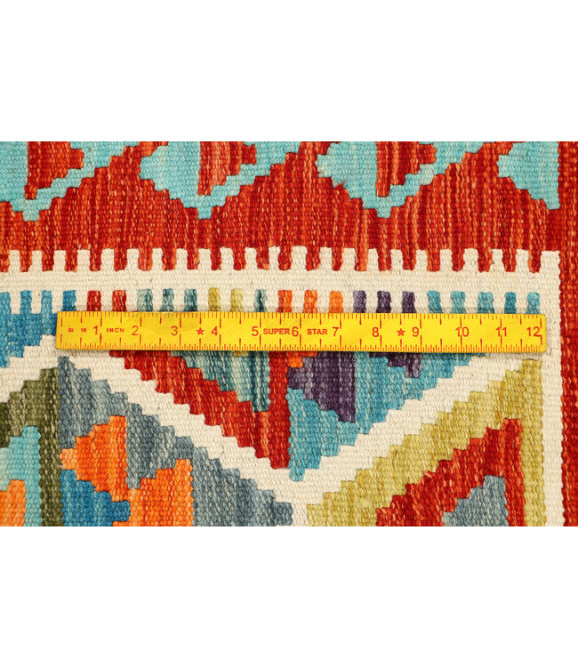 Handgeweven Kilim Loper – Rode Rand & Diamant Tribaal Patroon – 251x81 cm