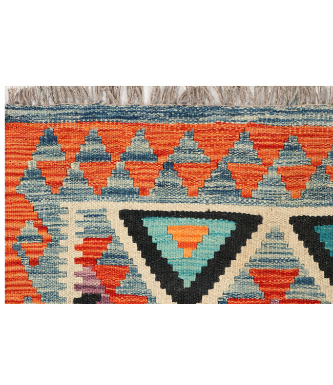 Handwoven Kilim Runner – Black Accents & Tribal Diamond Pattern – 248x79 cm