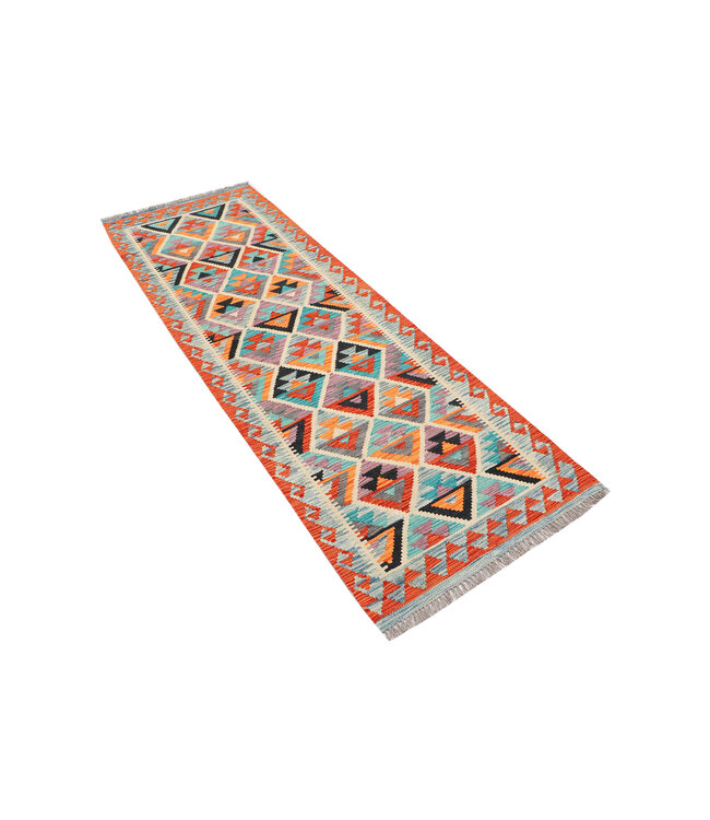 Handwoven Kilim Runner – Black Accents & Tribal Diamond Pattern – 248x79 cm