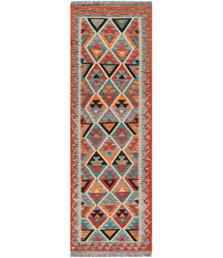 Handgewebter Kilim-Läufer – Schwarze Akzente & Rautenmuster – 248x79 cm Handgewebter Kilim-Läufer – Schwarze Akzente & Rautenmuster – 248x79 cm