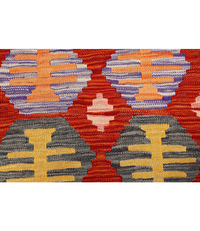 Handwoven Kilim Runner – Tribal Medallion Pattern in Warm Red – 234x76 cm