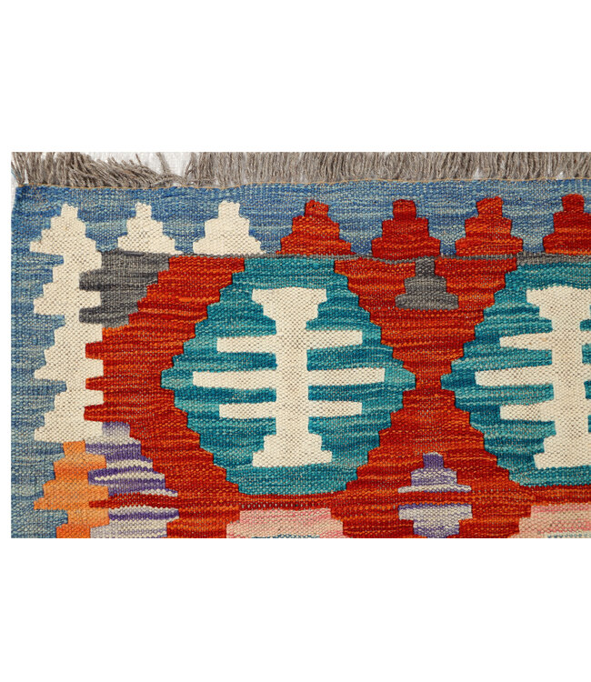 Handgeweven Kilim Loper – Tribale Medaillonstijl in Warm Rood – 234x76 cm