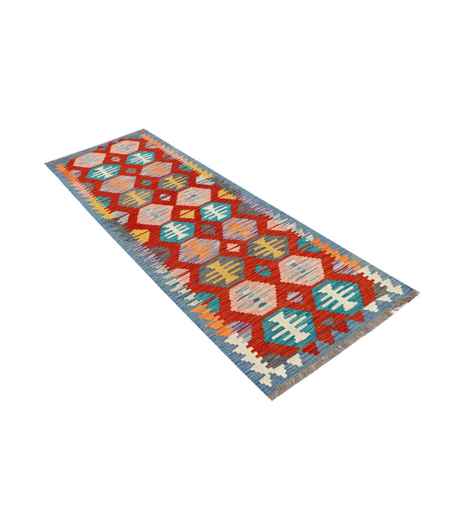 Handgeweven Kilim Loper – Tribale Medaillonstijl in Warm Rood – 234x76 cm
