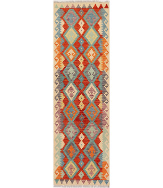 Handgewebter Kilim-Läufer – Tribal-Diamantmuster auf Creme – 252x83 cm Handgewebter Kilim-Läufer – Tribal-Diamantmuster auf Creme – 252x83 cm