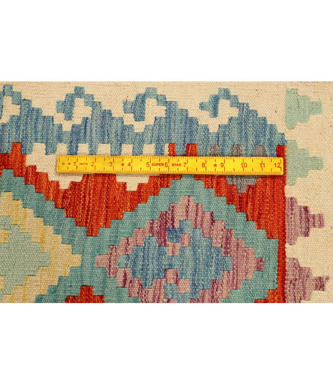 Handgewebter Kilim-Läufer – Tribal-Diamantmuster auf Creme – 252x83 cm