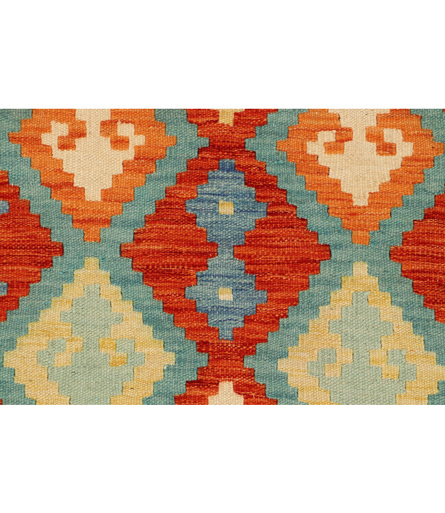 Handgewebter Kilim-Läufer – Tribal-Diamantmuster auf Creme – 252x83 cm