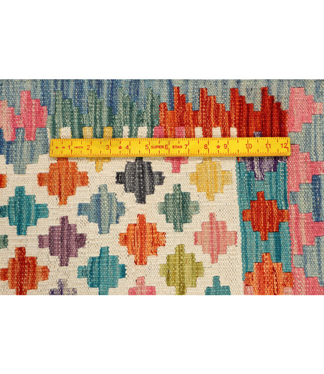 Bunter Geometrischer Kilim-Läufer – Handgewebte Wolle – 248x77 cm