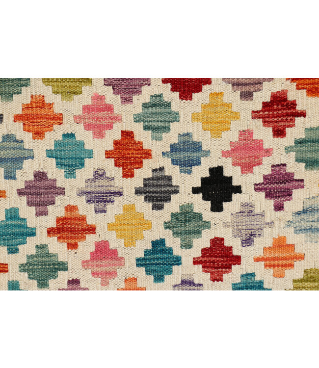 Bunter Geometrischer Kilim-Läufer – Handgewebte Wolle – 248x77 cm