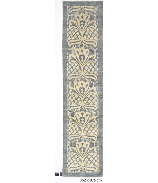 Grau Beige Modern Handgeknüpfter Wollteppich – 352 x 076 cm