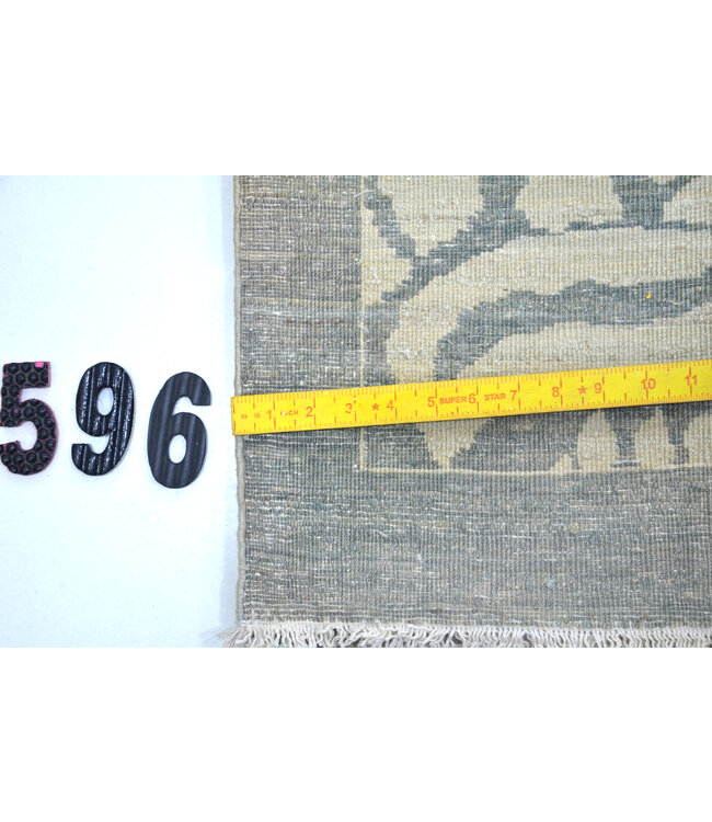 Grau Beige Modern Handgeknüpfter Wollteppich – 352 x 076 cm