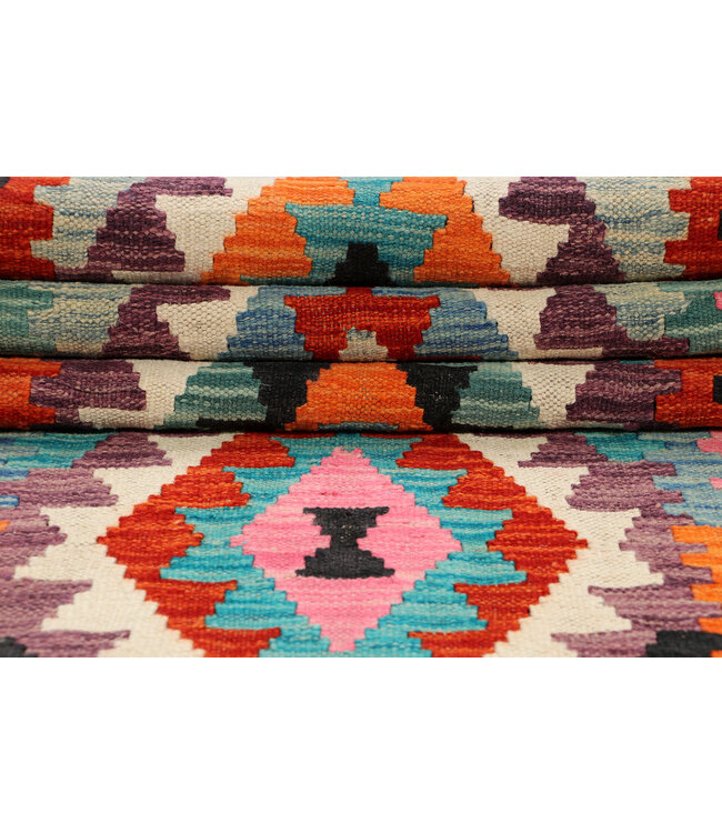 Tribal Diamant Kilim-Läufer – Handgewebter Wollteppich – 249x78 cm