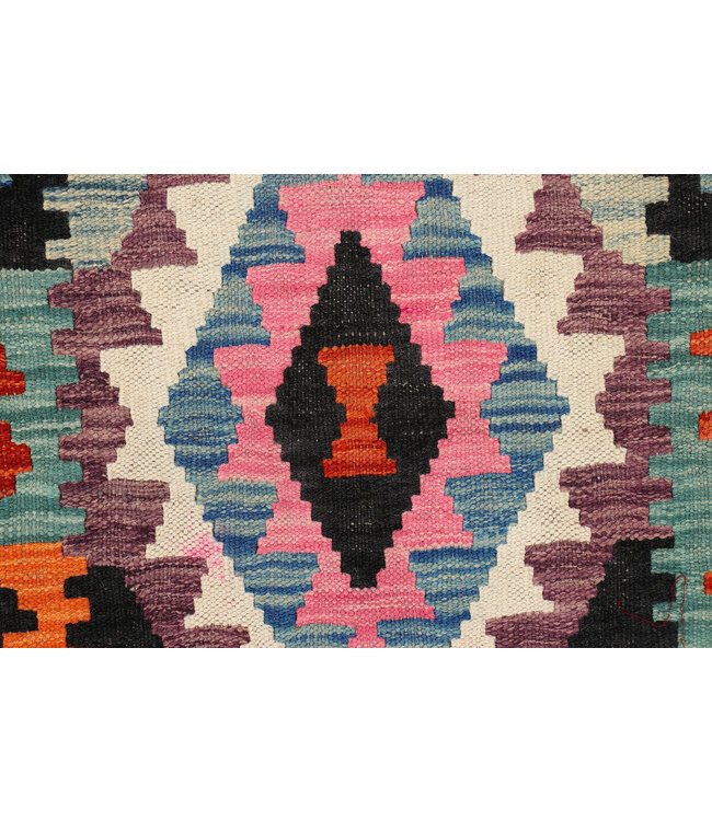 Tribal Diamond Kilim Runner – Handwoven Wool Rug – 249x78 cm