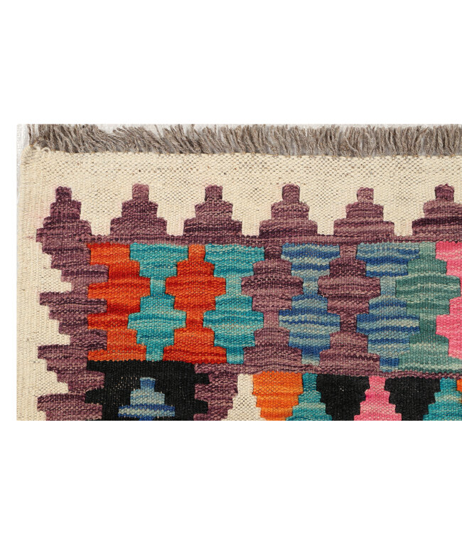 Tribal Diamond Kilim Runner – Handwoven Wool Rug – 249x78 cm