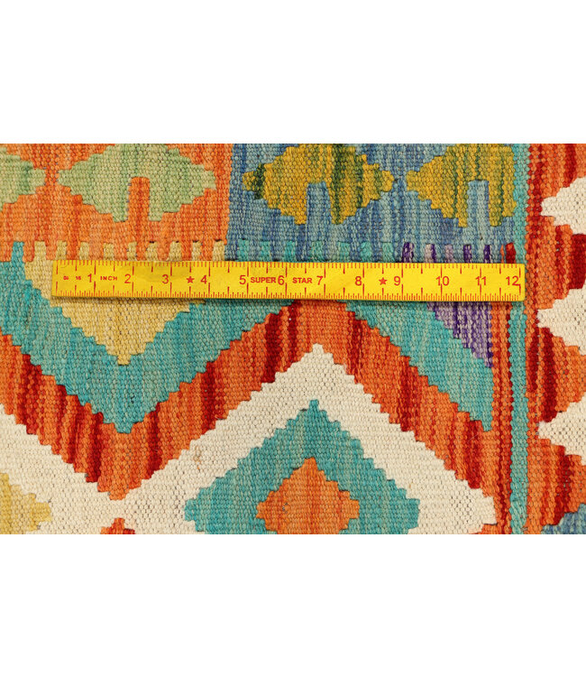 Kleurrijke Diamant Kilim Loper – Handgeweven Wol – 264x85 cm