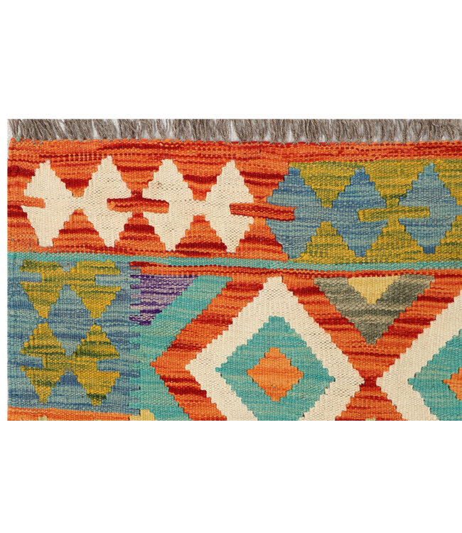 Kleurrijke Diamant Kilim Loper – Handgeweven Wol – 264x85 cm