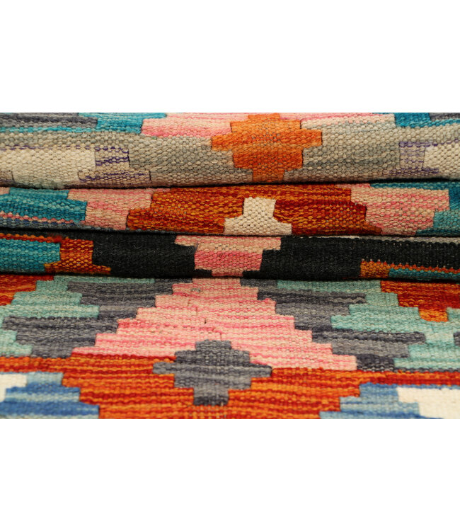 Geometric Tribal Kilim Runner – Handwoven Wool Rug – 241x83 cm