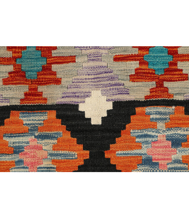 Geometrischer Tribal Kilim-Läufer – Handgewebter Wollteppich – 241x83 cm
