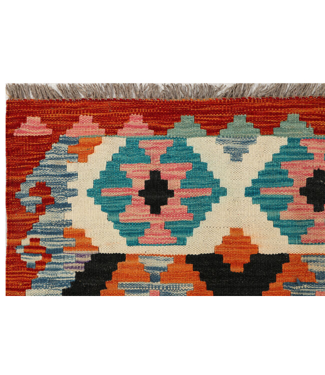 Geometrische Tribale Kilim Loper – Handgeweven Wol – 241x83 cm