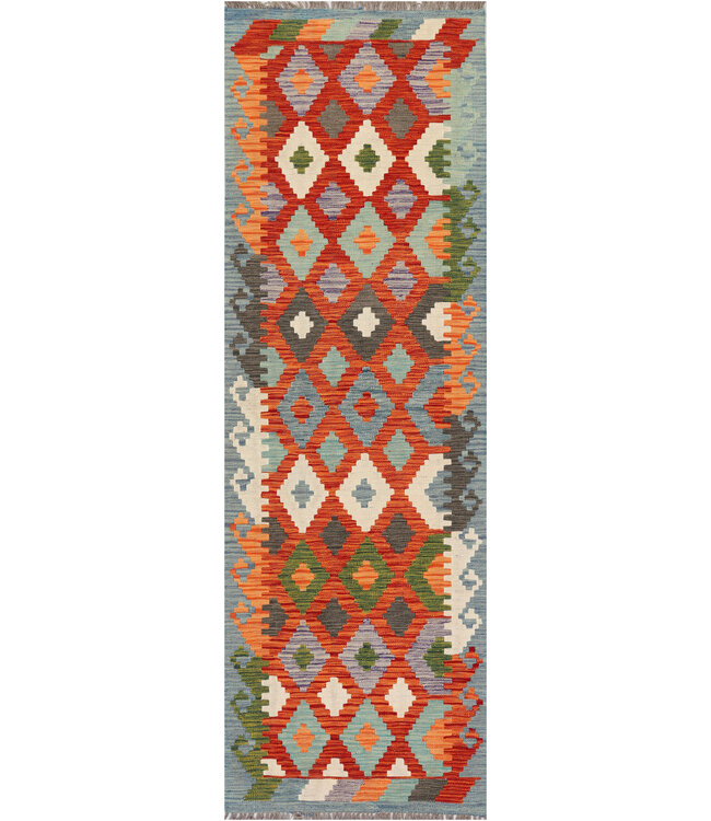 Handwoven Kilim Runner – Tribal Diamond Pattern – 246x79 cm